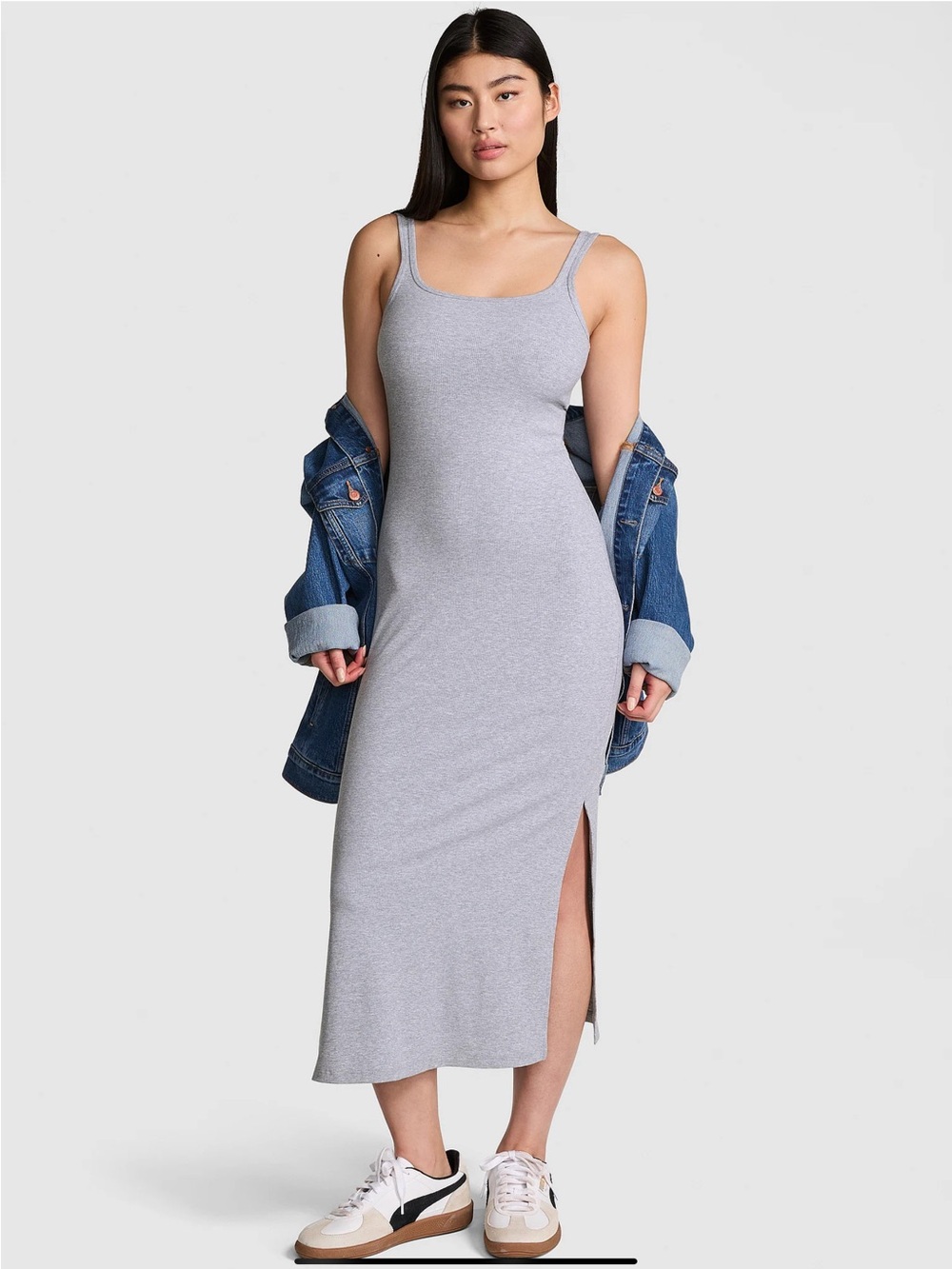 NWT PINK Victoria's Secret Ribbed Bodycon Midi Dress S Side Slit Summer